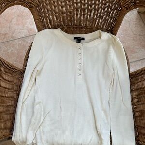 Forever 21 Cream Long Sleeve Button Down Polo